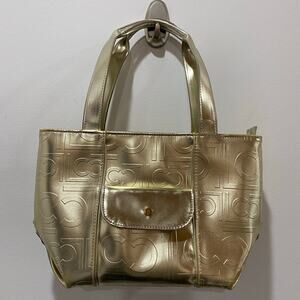 Liz Claiborne Y2K Small Golden Shiny Handbag with Logo Pattern